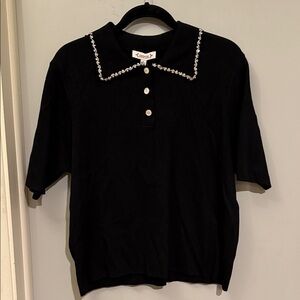 Nanette Lepore Black Top with Pearl and Crystal Accents